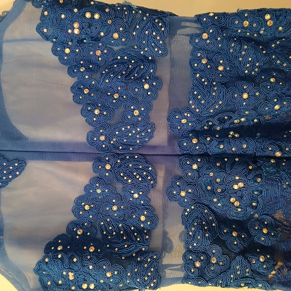 Anny Lee Blue Sequined Lace Wedding Prom Cocktail Evening Gown Dress Small - Picture 11 of 15